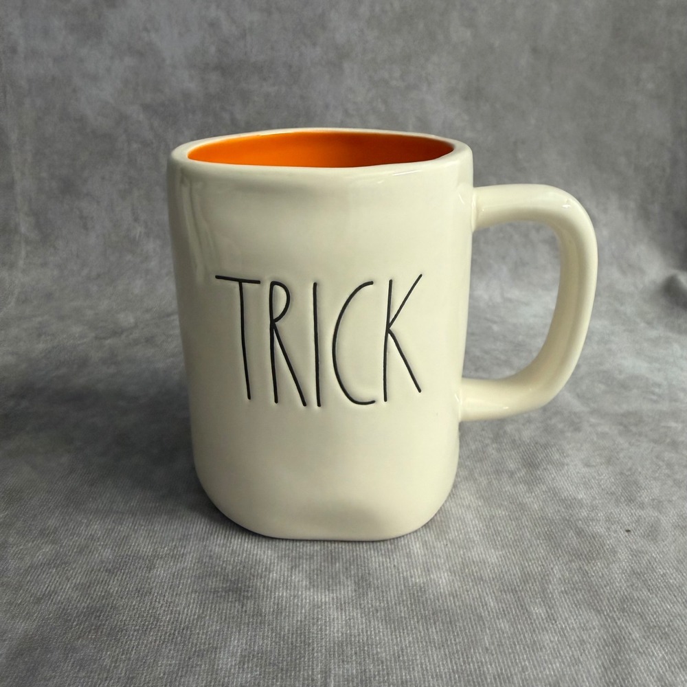Rae Dunn Mug Cream Trick Orange Interior Halloween Artisan Ceramic 16oz Cup